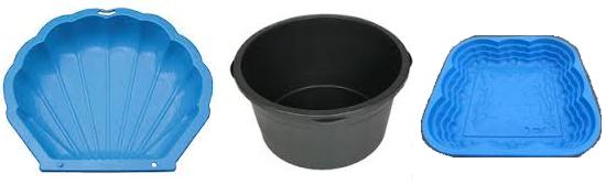 Rigid plastic children's paddling pools suitable for goldfish ponds.